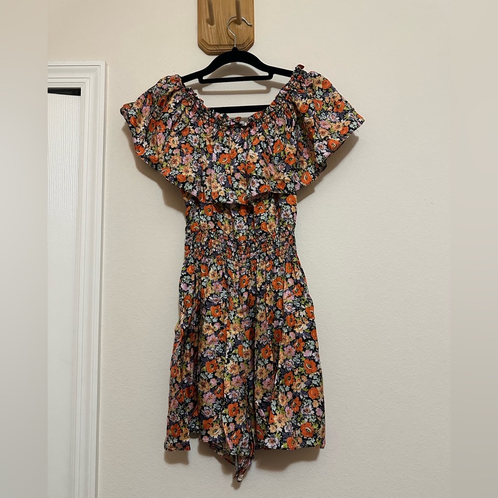 Rebecca Taylor Off-the-Shoulder Moonlight Garden Silk Romper Sz 2 Ruffle Spring